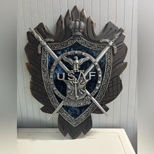 Vintage USAF United States Air Force Coat of Arms Emblem Wooden Wall Plaque 25”